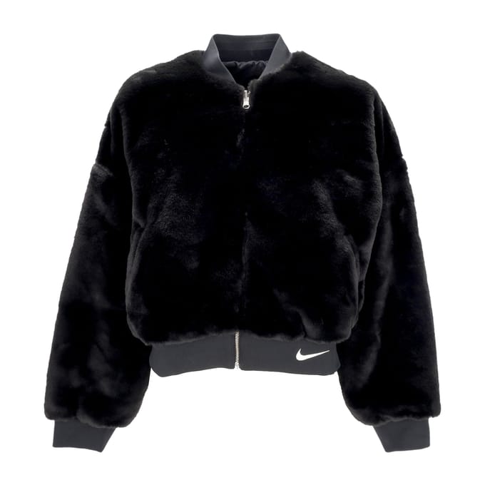 Damesbont W Sportswear omkeerbaar nepbontbomberjack zwart/kokosmelk