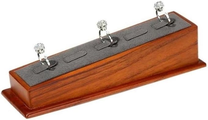 Sieradenhouder Houten - Ring Display - Sieraden Presenteren - Lichtgrijs Fluweel - 400 Gram - Grijs