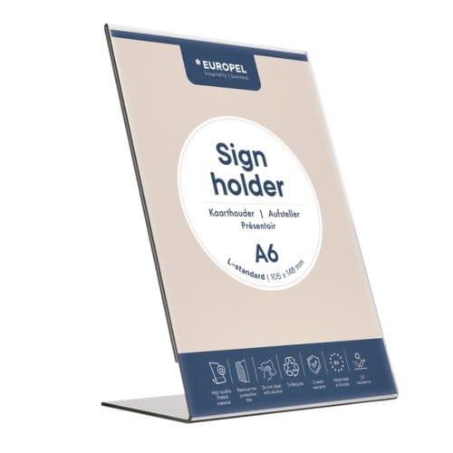 Kaarthouder Europel Staand - L-standaard - A6 - 10,5 x 14,8 cm - Transparant
