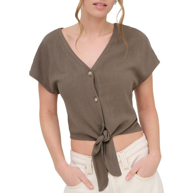 regular fit blousetop van mix van viscose en linnen model 'SIESTA'