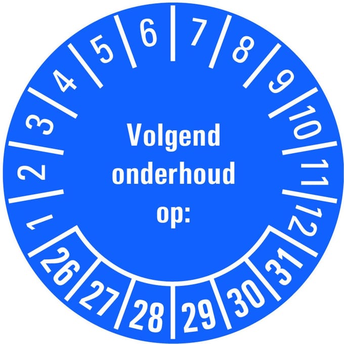 Volgend onderhoud op sticker 26-31 - vel 30 mm - 18 per kaart