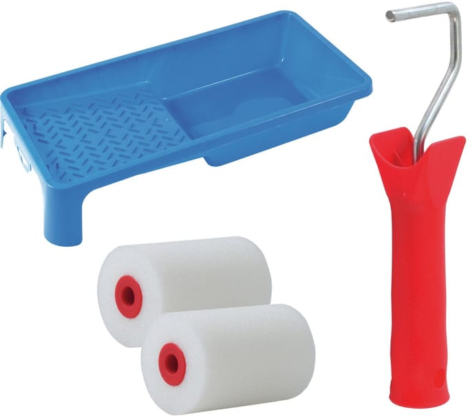 Sorex Verfrollers set - beugel - doseer verfbak - 2x anti spat rollers - 5 cm breed - schilderen - pluisvrij