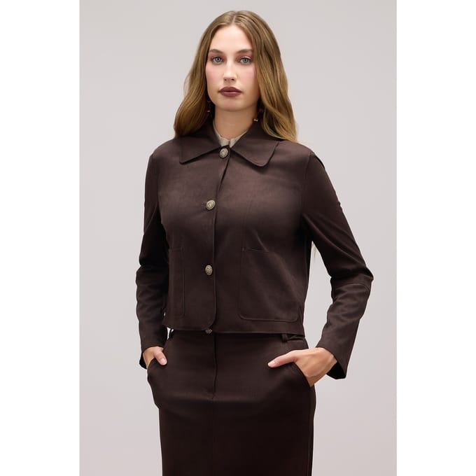 Oltre Boxy Suede Effect Jacket Brown Maat: 40 | Korte Jassen Outlet | Dames | Bruin