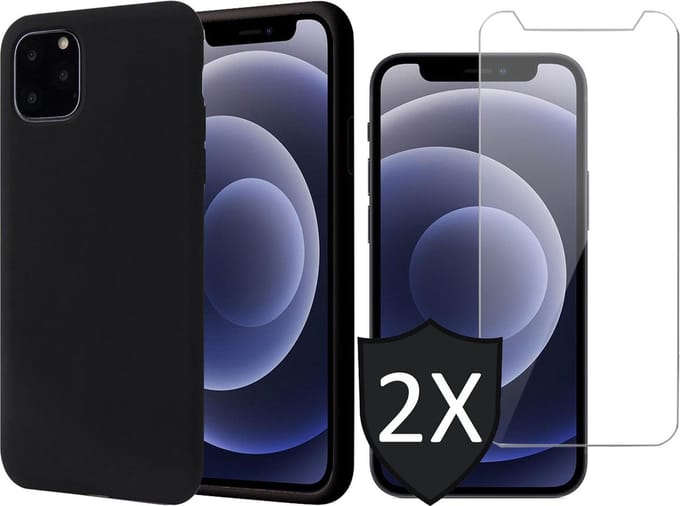 Hoesje geschikt voor iPhone 13 Pro Max - Fluweelzachte Backcover met 2x Screenprotector - Zwart
