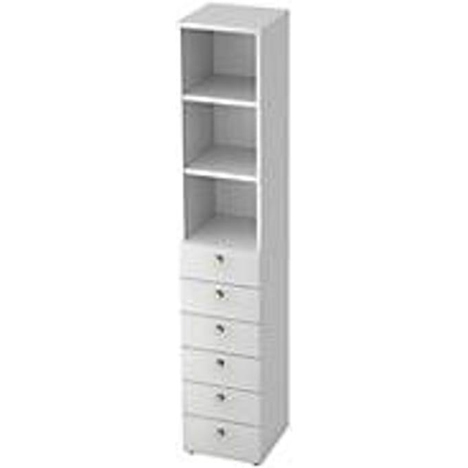 Combinatiekast TOPAS LINE, 6 dossierhoogtes, legborden + 6 laden, wit/wit