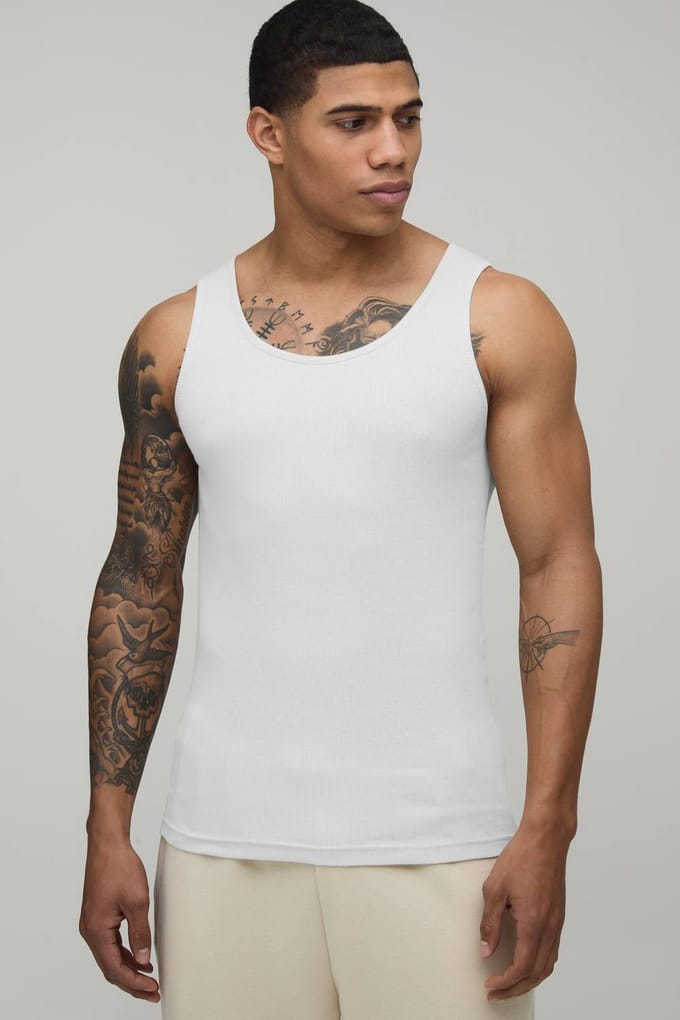 Essential Muscle Fit Ribbed Vest | White | Size XS