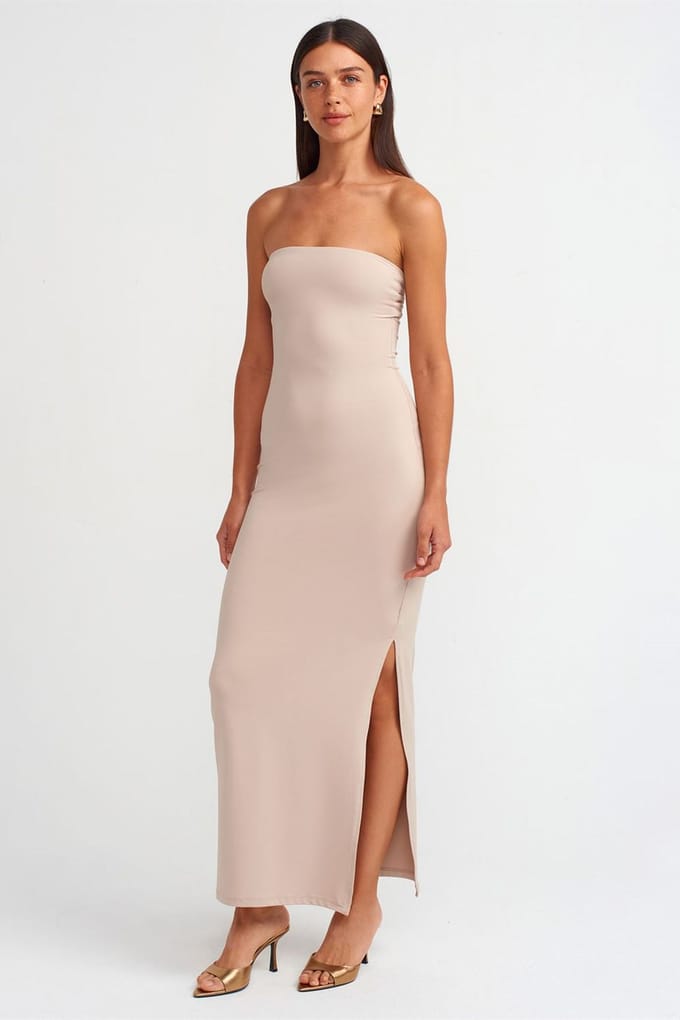 Strapless Bodycon Maxi Jurk Met Split