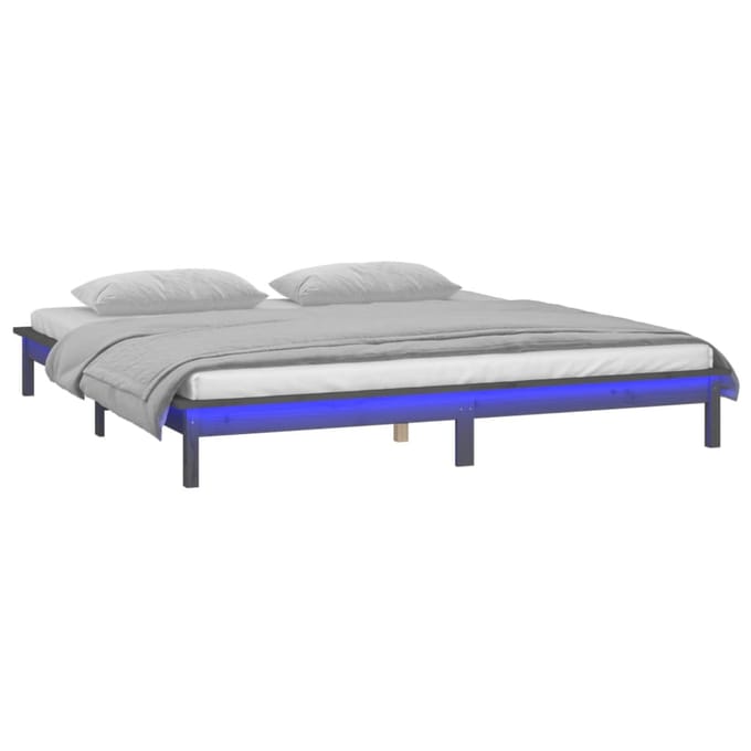 vidaXL - Bedframe - LED - massief - hout - grijs - 140x190 - cm