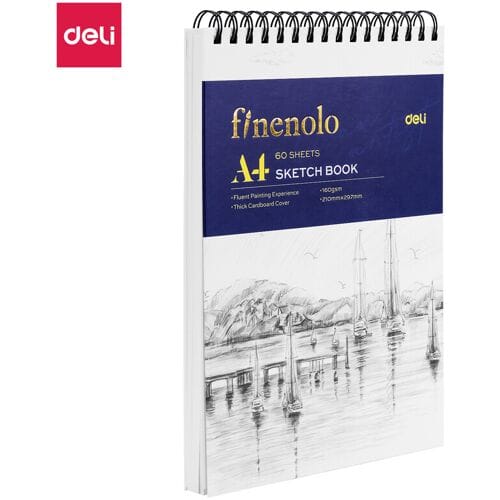 Deli Finenolo schetsboek, A4, met bovenrand, wit, 60 vellen, 1 stuk