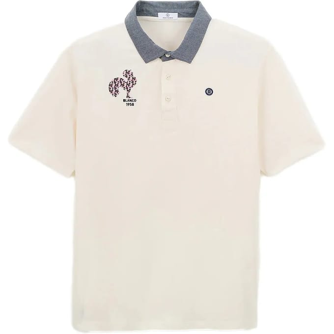Polo Serge Blanco Broderie Coq