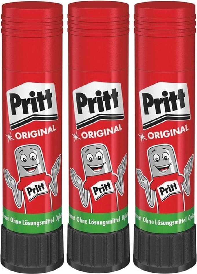 Pritt lijmstift - 3x - 11 gram - klein formaat - oplosmiddelvrij - uitwasbaar