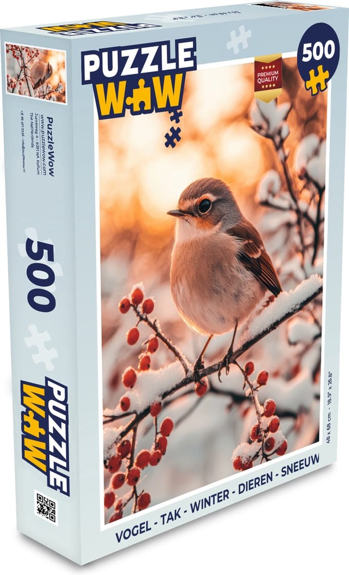 Puzzel Vogel - Tak - Winter - Dieren - Sneeuw - Legpuzzel - Puzzel 500 stukjes