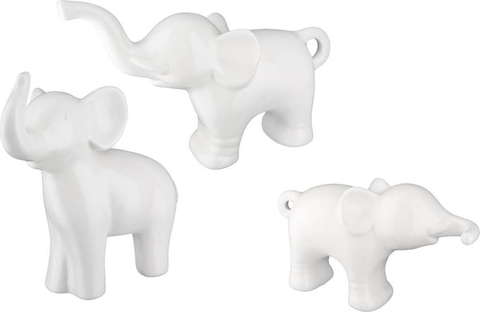Gilde Handwerk - Beeld - Sculptuur - Olifantjes - Set/3 - Porselein - Wit