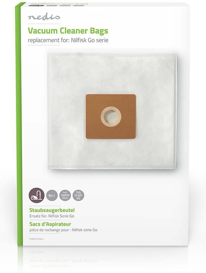 Nedis Stofzuigerzak - 4 Stuks - Synthetisch - Meest verkocht voor: Nilfisk - Wit