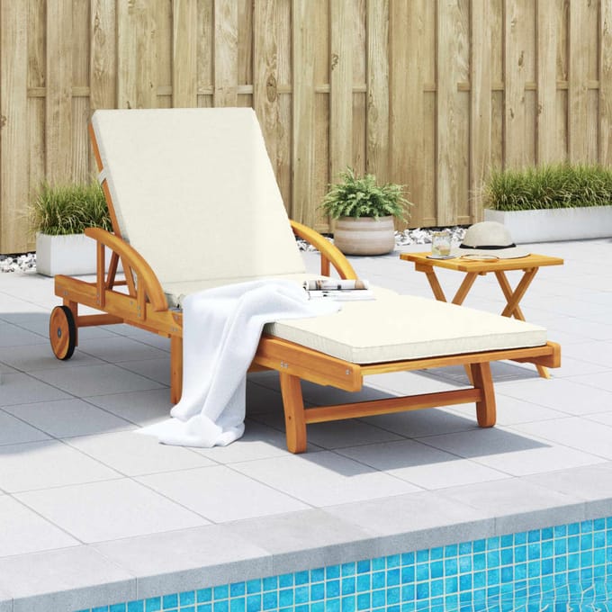 vidaXL - Ligbed - met - kussen - en - tafel - massief - acaciahout