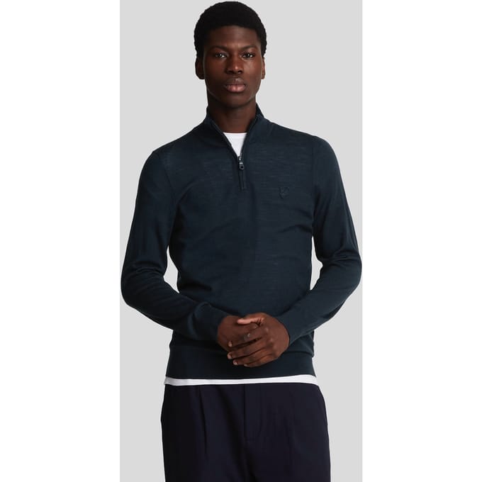 Lyle & Scott Merinowol 1/4 Rits Trui - Marineblauw