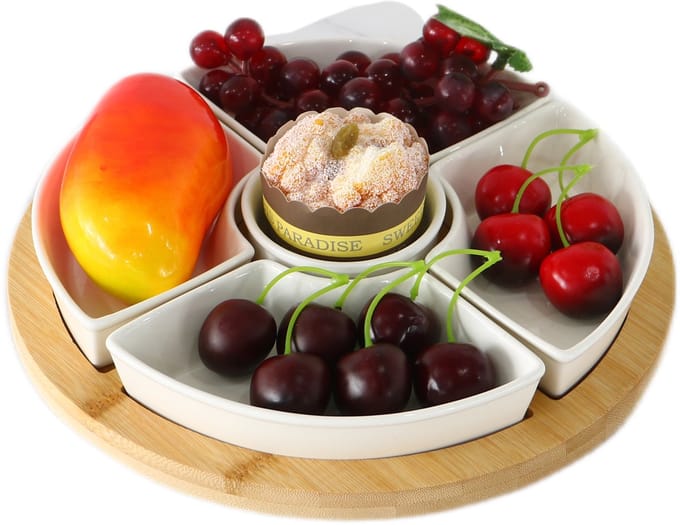 Cheffinger Snackschaal met 5 Bakjes - Bamboe - Borrelpank - Tapasschaal - Serveerschaal