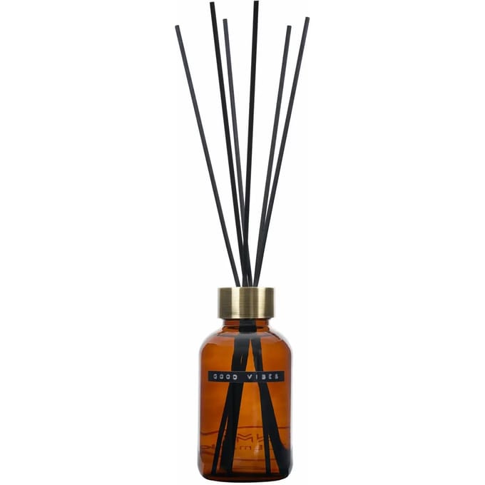 Wellmark Geurstokjes Maxi Bruin glas messing ring 500ml GOOD VIBES