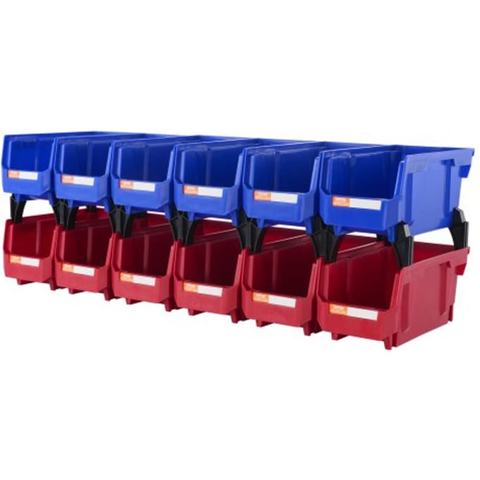 VEVOR set van 12 zichtbare opbergdozen, stapeldozen, opbergdozen, blauw/rood