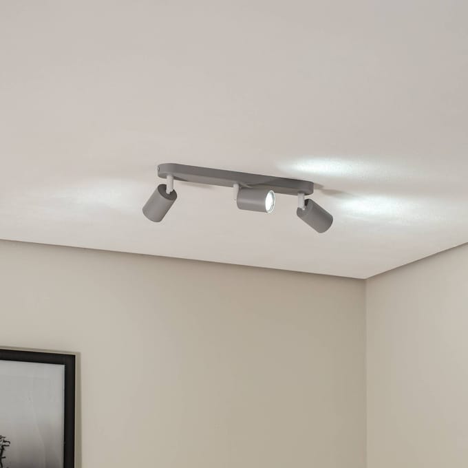 TK Lighting Plafondspot Livia, grijs, 52 cm, 3-lamps, metaal, GU10