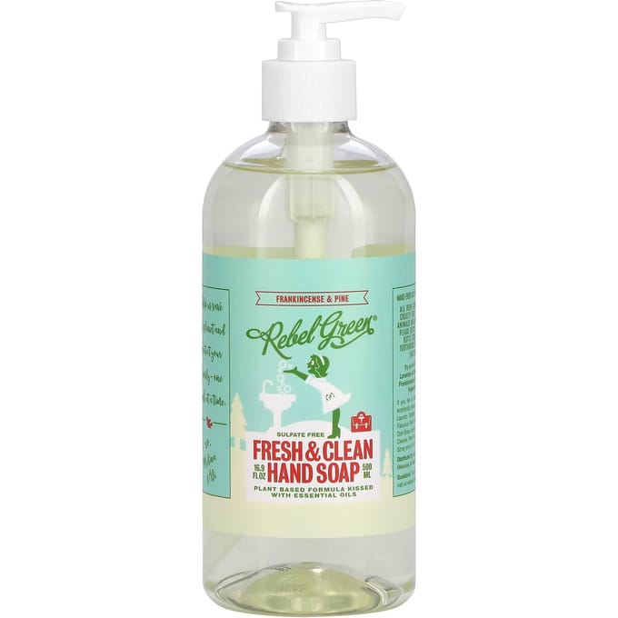 Rebel Green, Fresh & Clean Hand Soap, Frankincense and Pine, 16.9 oz (500 ml) white