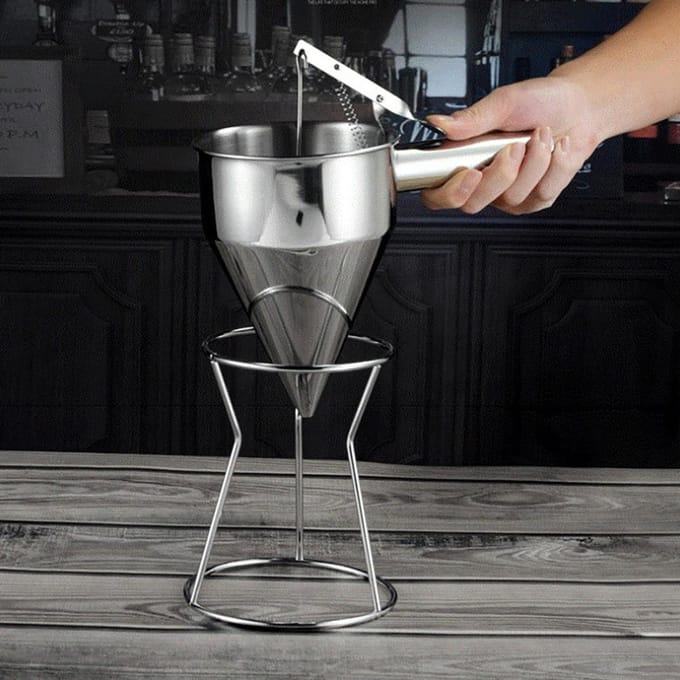 Entonnoir à piston en acier inoxydable avec support, distributeur de pâte, de sauce et de crème gray