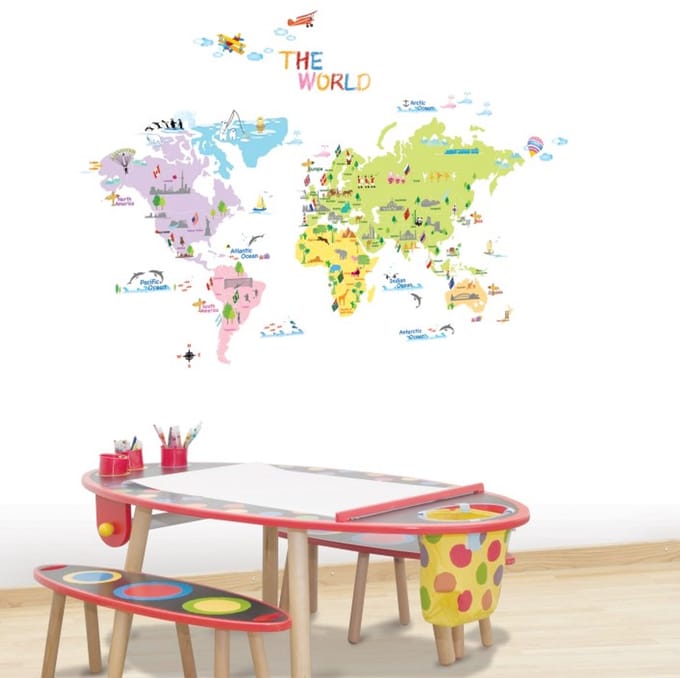 Decoratieve muurstickers met wereldkaart voor kinderen