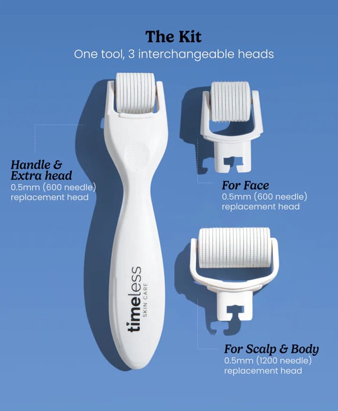 Timeless Derma Roller Kit - 0.5mm - Met 3 Vervangbare Opzetstukken