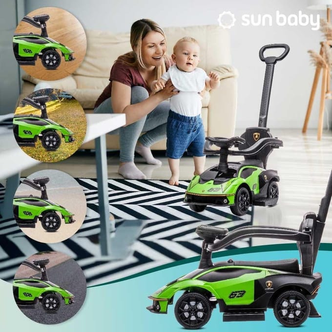 Duwauto voor kinderen, Loopauto vanaf 1 jaar met duwstang, kinderauto Essenza SCV12, Aauto kinderen (Groen)