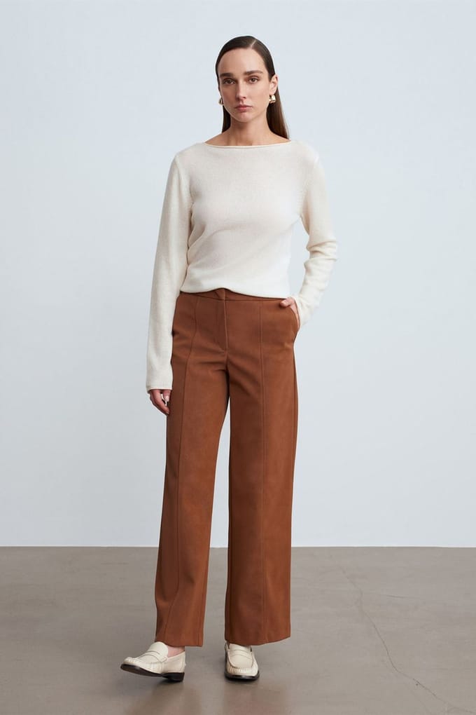 Hoge Taille Wijde Boucle Fake Suède Broek