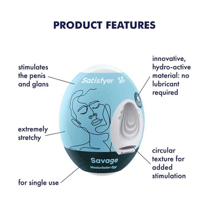 Satisfyer Masturbator Egg, verschillende structuren, hydro-actief TPE, geen glijmiddel nodig, voor eenmalig gebruik