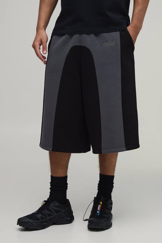Bermuda Jort Van Jersey Met Contrasterende Panelen En Borduursel | Black | Size Medium