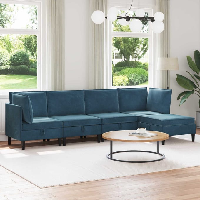 vidaXL - Woonkamer - Meubelset - 5 - st - Blauw - Fluweel