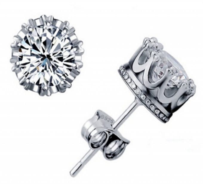 White gold plated - kroon - oorbellen - 7 mm- wit - Charme Bijoux
