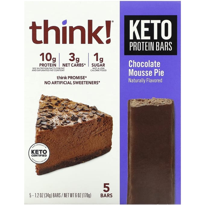 Denken!, Keto Proteïne Reep, Chocolade Mousse Taart, 5 repen, 34 g (1,2 oz) elk