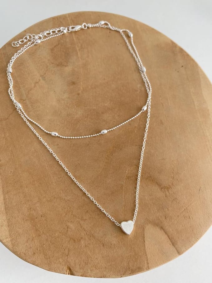 Joboly Multilayer hartjes coin hart ketting - Dames - Zilverkleurig - 40-45 cm