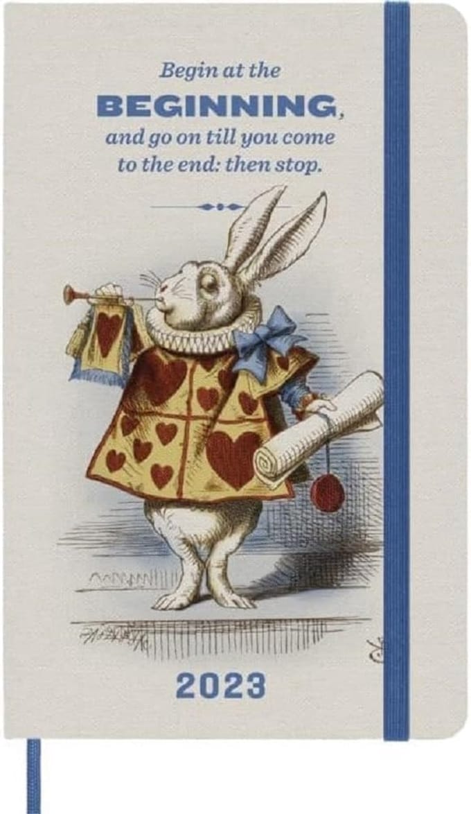 Weekplanner 2023 met Alice In Wonderland-thema, beperkte oplage, groot formaat, agenda met harde kaft