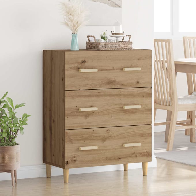 vidaXL - Dressoir - Artisan - Eiken - 69,5 - x - 34 - x - 90 - cm - Bewerkt - hout