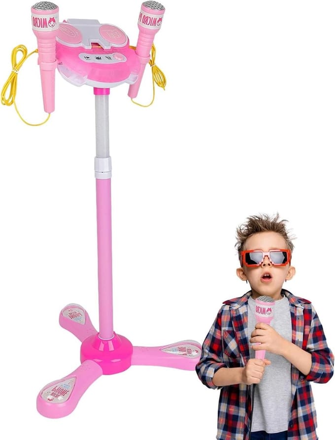 Kinder Microfoon met Statief - Speelgoed Microfoon Karaoke - Kinderfeestjes Organiseren - Flexibel Ontwerp - 89x35x27 cm - Roze