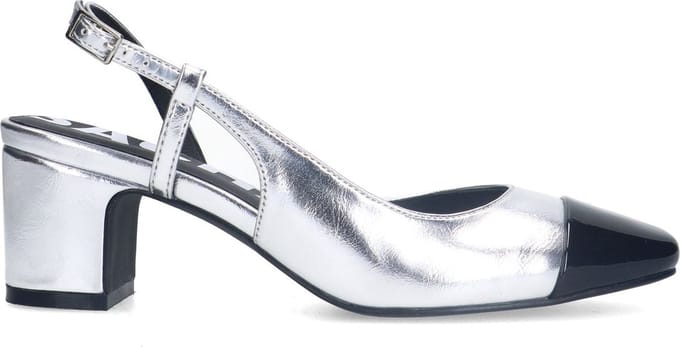 Sacha - Dames - Zilveren metallic slingbacks met blokhak - Maat 38