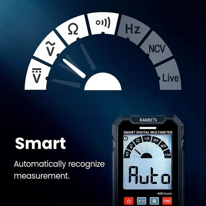 KAIWEETS TRMS Digitale Multimeter met Automatisch Bereik 4000 Counts, Multimeter, Voltmeter, Meetspanning, Continuïteit, Weerstand