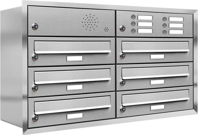 Inbouw met intercom 6 adressen(rand) type 2_Brievenbus met intercompaneel inbouw_6_adressen__RVS