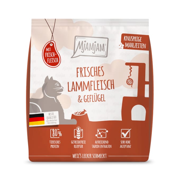 300g MjAMjAM Knapperige Maaltijden Lam & Gevogelte Kattenvoer droog