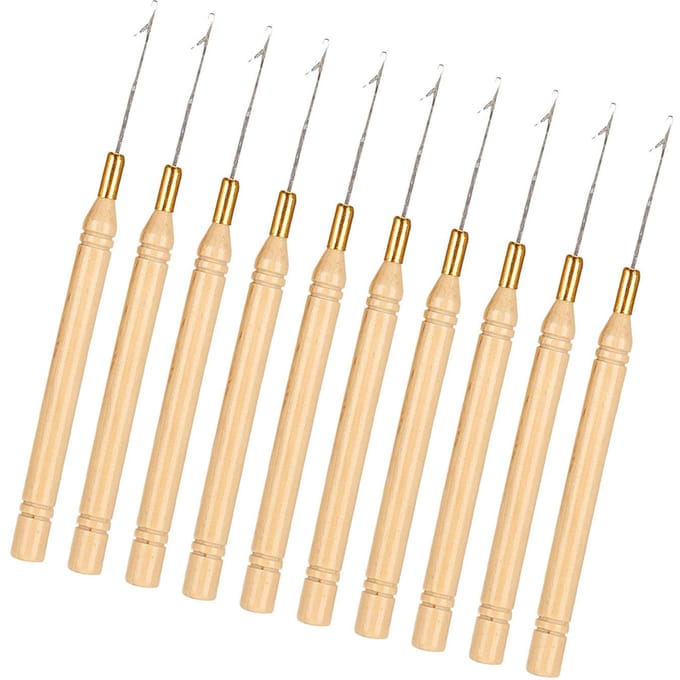 10 stuks Haaknaald Houten Handvat Hairextension Haaknaald Pruiken Gereedschap beige