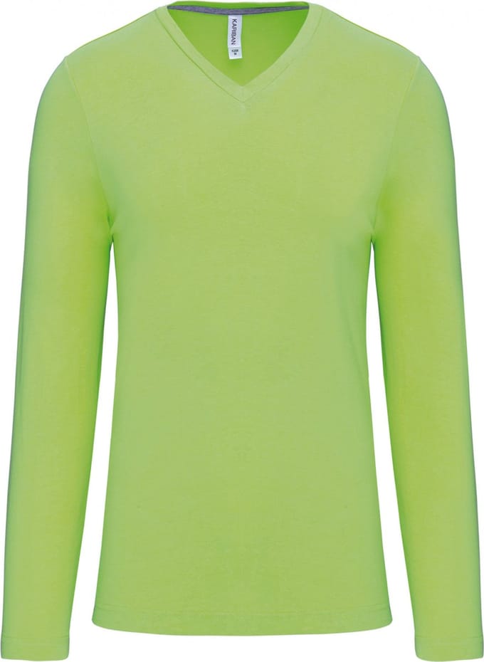 Kariban Herenshirt met lange mouwen en V-hals Lime - S