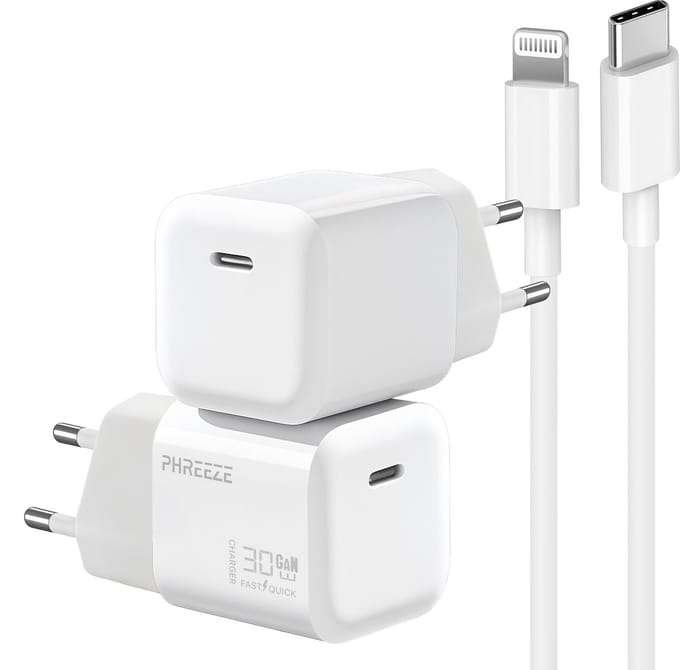 Snellader met usb C poort met Lightning kabel 30w Power Delivery - Made for iPhone - Gecertificeerde oplader met oplaaadkabel