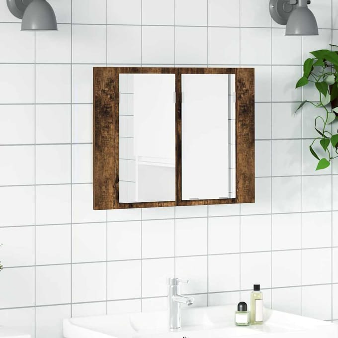 vidaXL - Spiegelkast - LED - 60x12x45 - cm - bewerkt - hout - gerookt - eikenkleurig