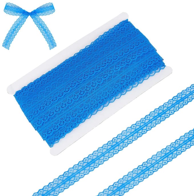 Kantlint - Royal Blauw - 50 m, Bloemenpatroon, 28 mm breed