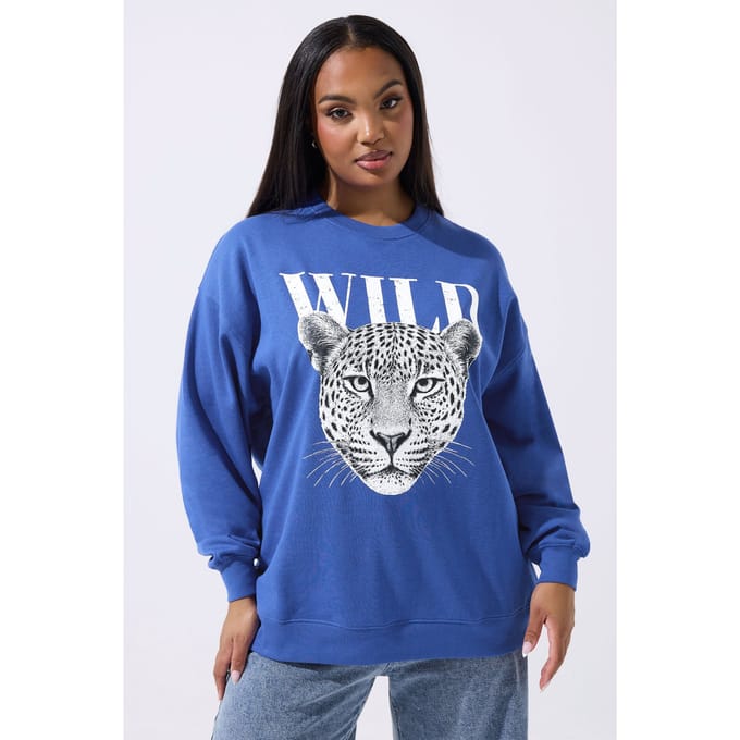 Limited Collection Blauw 'Wild' Sweatshirt Met Luipaardprint Size 48