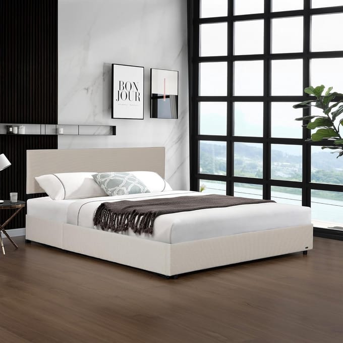 Gestoffeerd tweepersoonsbed met opklapbare lattenbodem 180x200 cm beige
